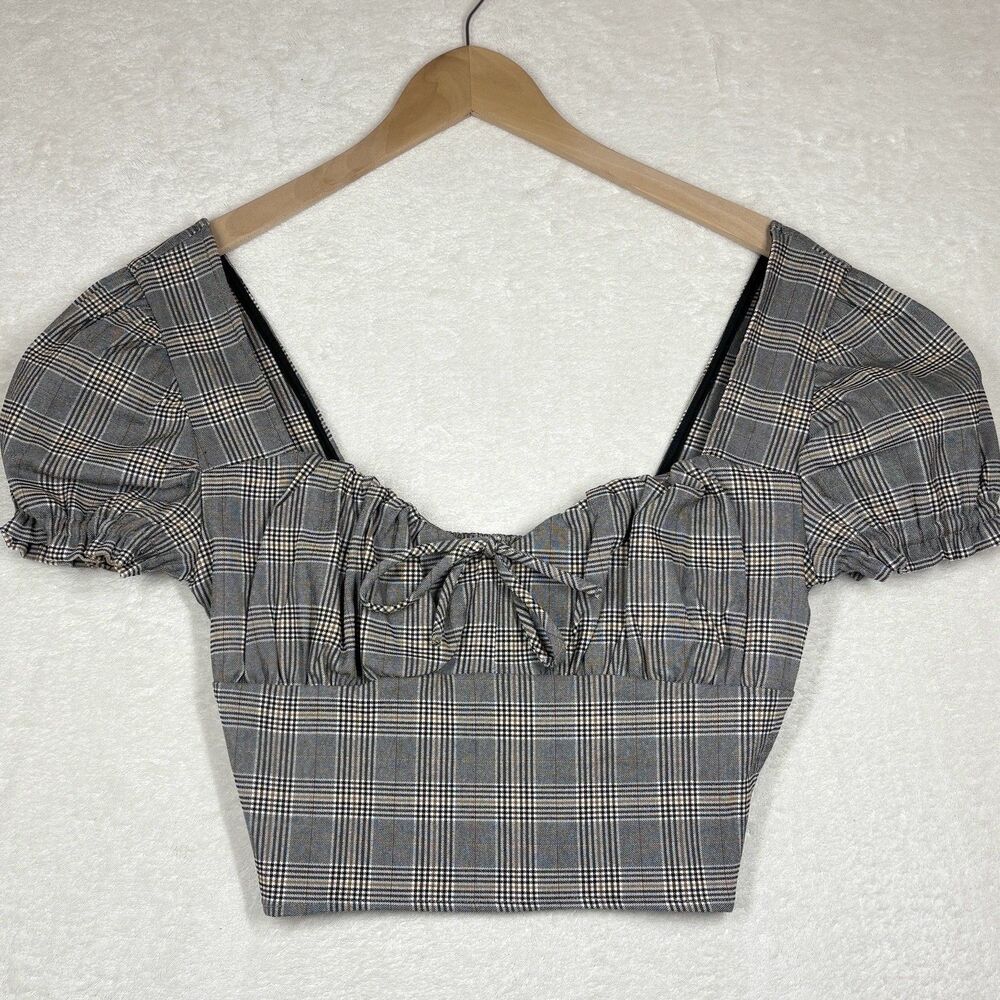 NWT Milkmaid Top Womens M Black Plaid Puff Sleeves Babydoll Coquette Cottagecore